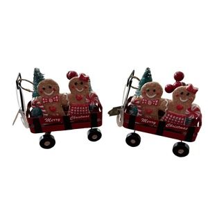 Gingerbread couple(2 sets) in a little red wagon for Christmas- NWT